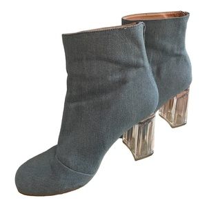 Forever21 denim clear heel ankle boots size 6